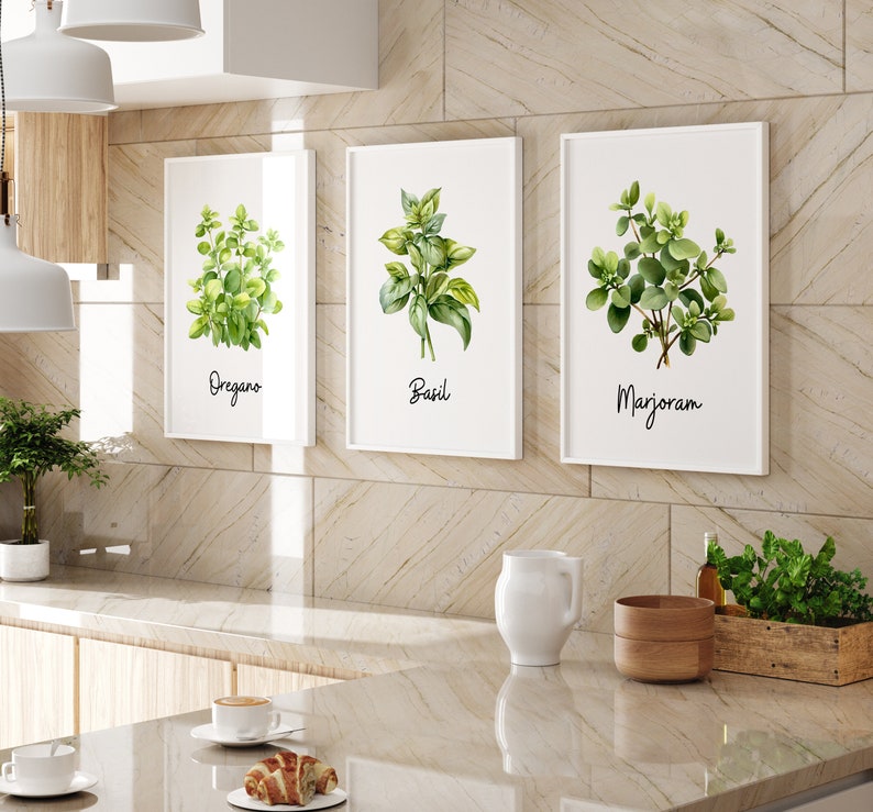 Watercolor Herbs Print Set of 3 or 6 or 12 Kitchen Herbs Gallery Wall ...