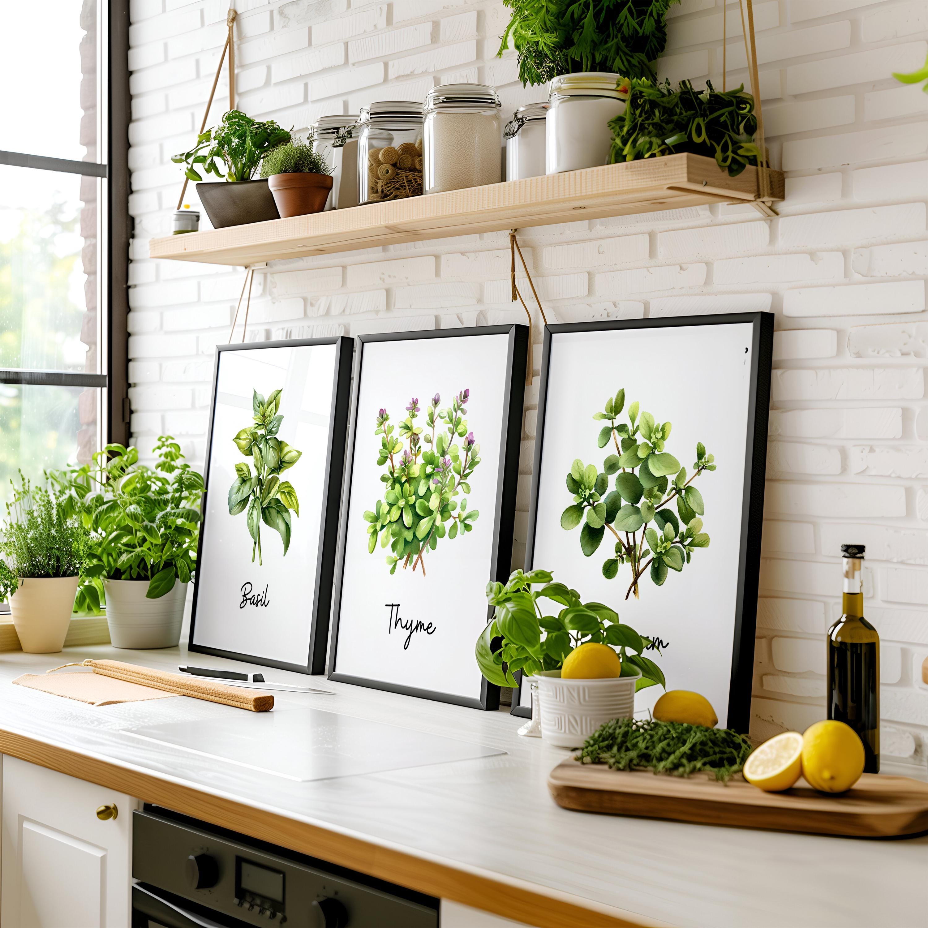 Watercolor Herb Wall Art Set | Framed or Unframed Botanical Kitchen ...
