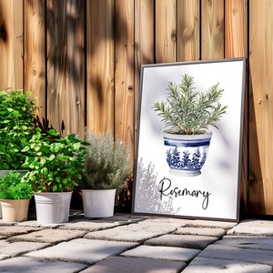 Watercolor Herbs Chinoserie Vase Wall Art Set of 3 4 6 or 12 Potted ...