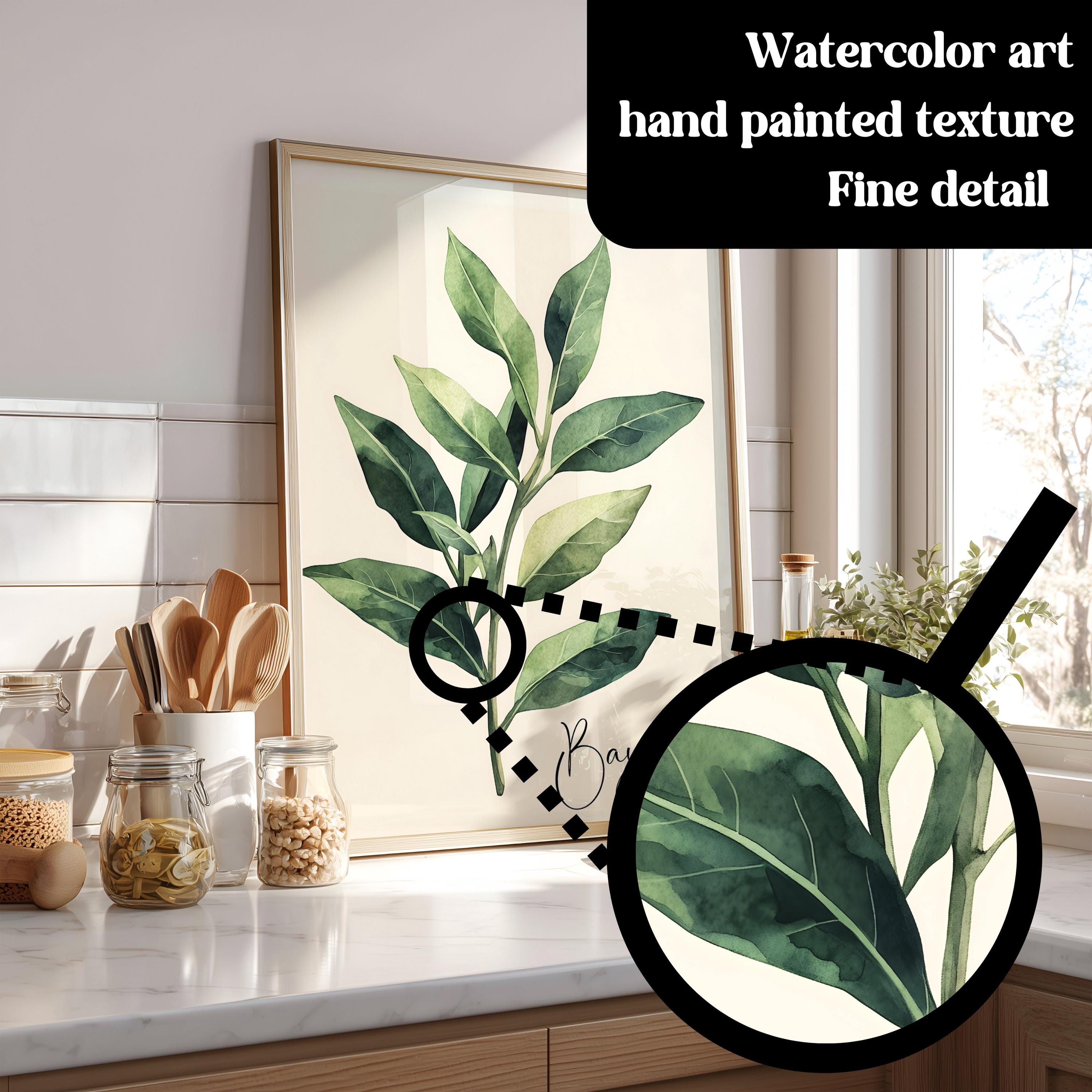 Watercolor Herb Art Print Set, Framed Kitchen Wall Decor, Culinary ...