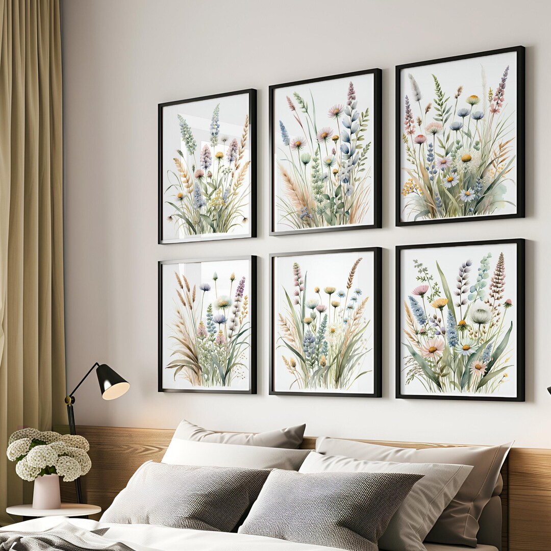 Watercolor Pastel Wildflowers Print Set of 6, Digital Spring Muted ...