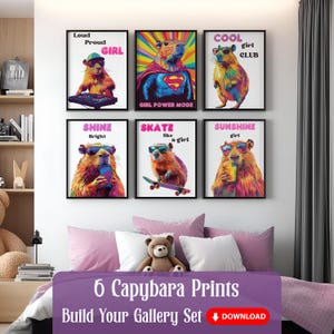 Capybara Girl Power Wall Art – Cool Girl Printable Poster Set – Fun & Empowering Kids Room Decor – Digital Download Bundle