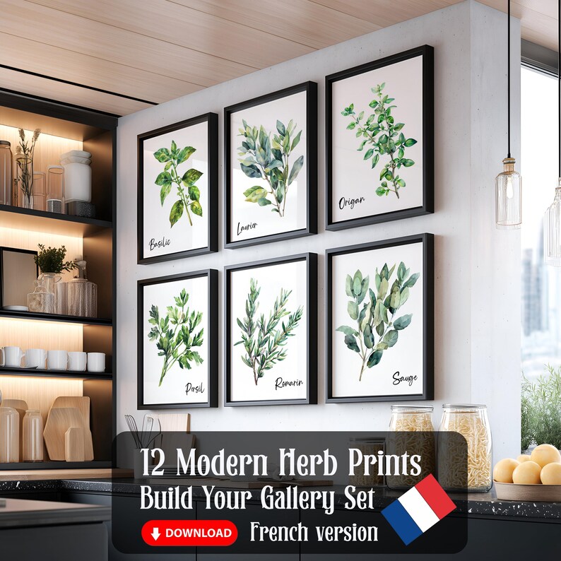 Watercolor Herb Prints Set of 12 – Printable Kitchen Wall Art Bundle ...