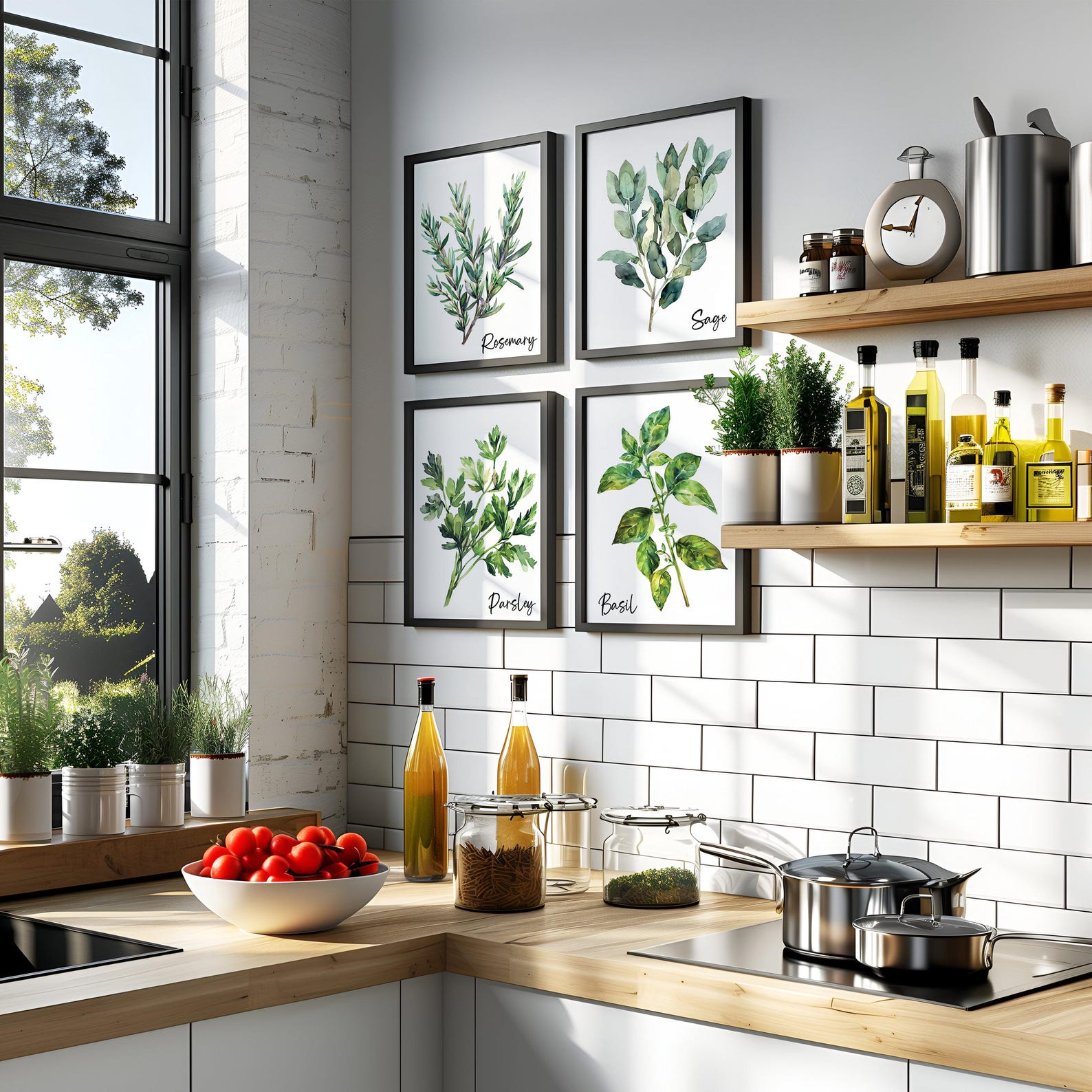 Watercolor Herb Gallery Wall Art Sign Set of 2 3 4 6, Modern Kitchen ...