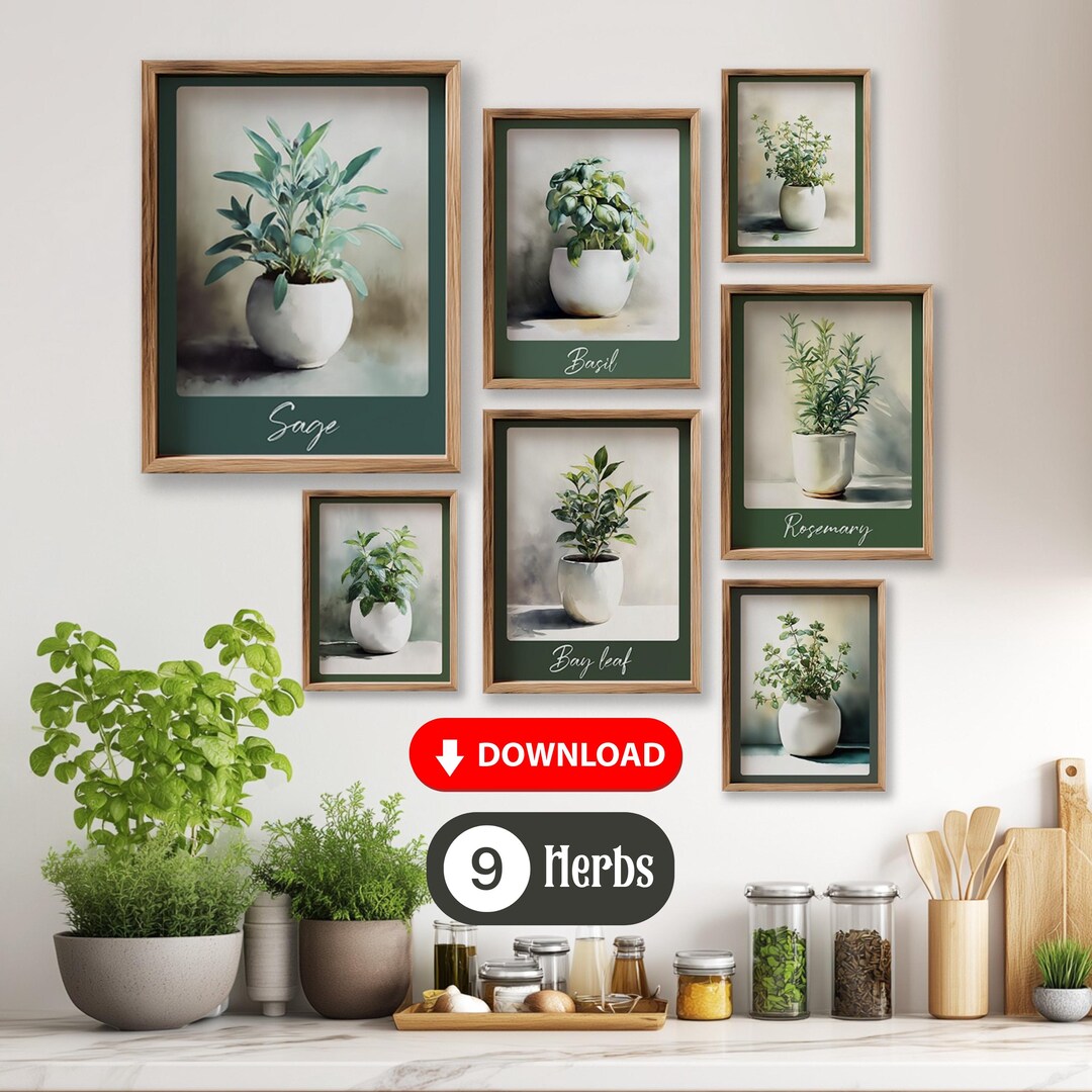 Scandi Herbs Wall Art Set | Elegant Herbarium Botanical Prints | Modern ...
