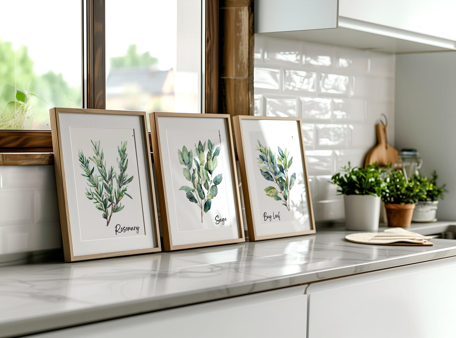 Watercolor Herb Gallery Wall Art Sign Set of 2 3 4 6, Modern Kitchen ...