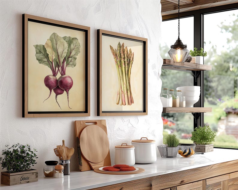rustic vegetable kitchen prints | 3-piece wall art |... Vintage Zucchini Cucumber Avocado Cauliflower Wall Art Set of 15 ...