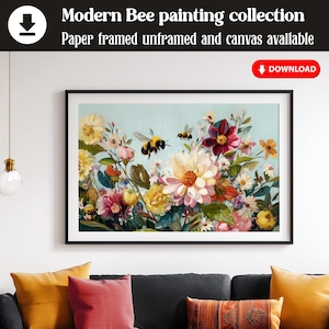 Pintura de abelha floral bonita, arte de abelha, decoração de parede moderna de abelha, arte de parede de abelha em flor, presente para amantes de insetos e abelhas, impressão para impressão