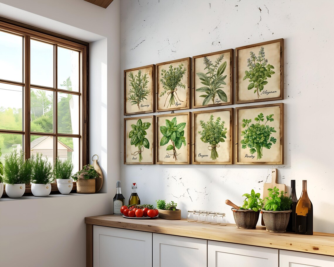 Vintage Watercolor Herbs Art Print Set of 3,6 or 8 Cottagecore Old ...