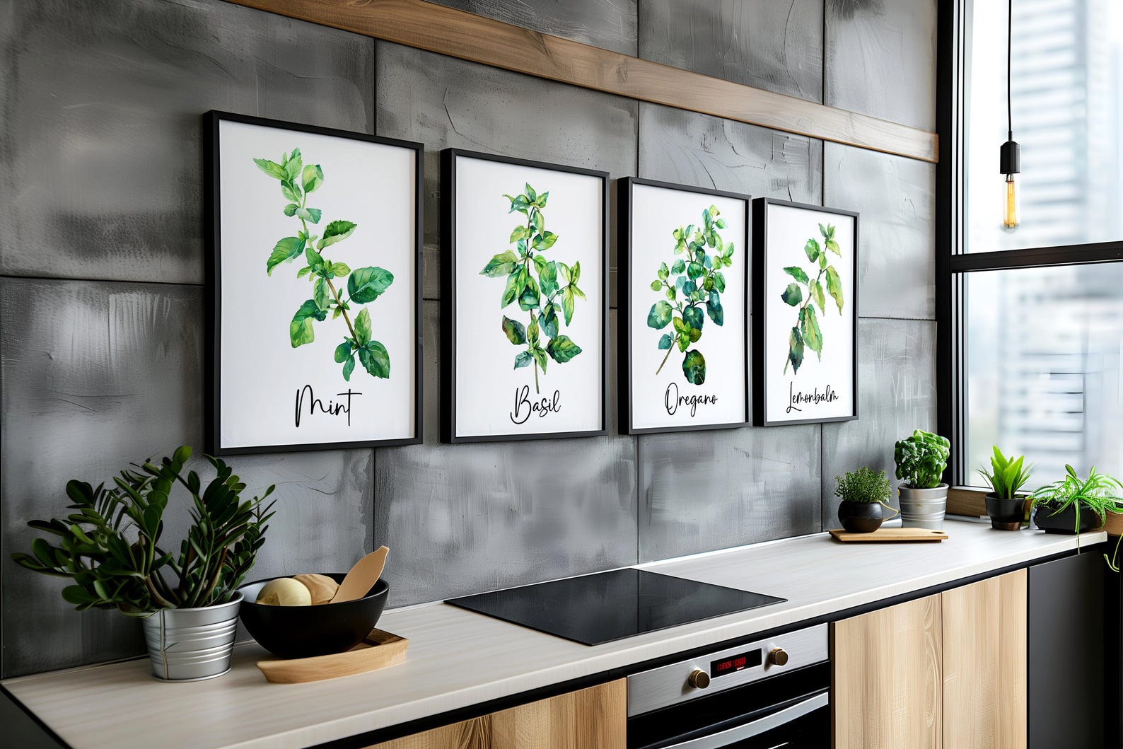 Modern Watercolor Herbs Print Set of 3,6 or 12, Kitchen Botanical Herb ...