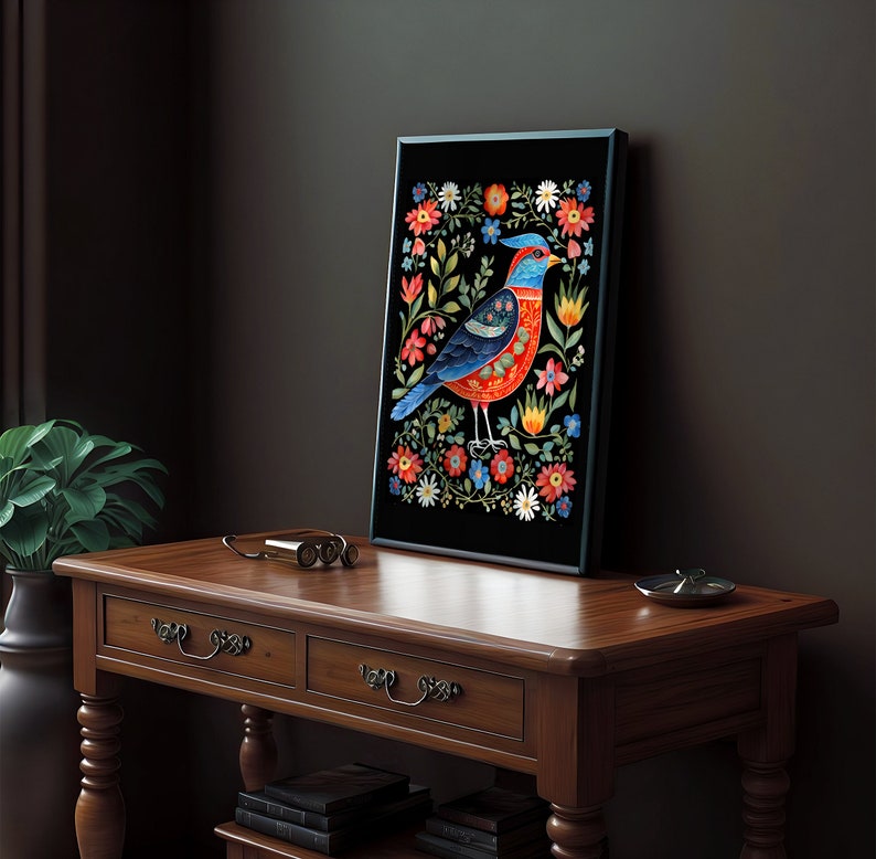 Watercolor Polish Folk Art Wildflowers Set of 6 Prints Bird Folk Art