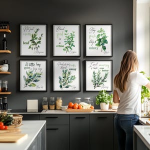 Watercolor Funny Herb Wall Art Sign Set of 2 3 6, Modern Kitchen Herb ...