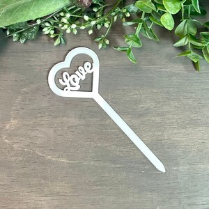Love Heart White Acrylic Plant Stake - PLANT STAKE ONLY