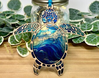 Decorative Turtle Sun Catcher (Maple/Ocean Acrylic)