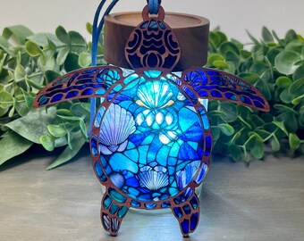 Decorative Turtle Sun Catcher (Aromatic Cedar/Seashell Stained Glass Acrylic)