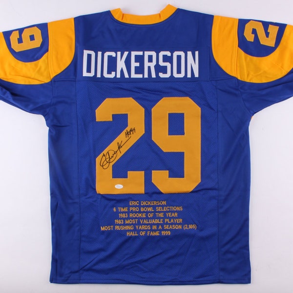 Eric Dickerson Signed Autographed Los Angeles Rams Custom STAT Jersey JSA COA