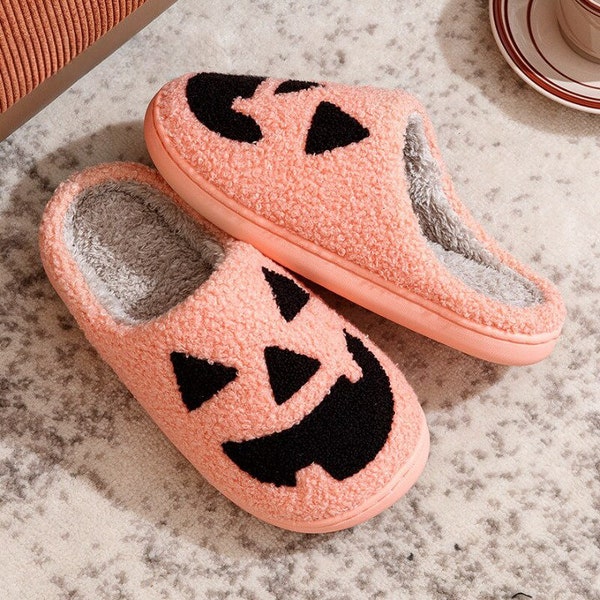 Spooky Pumpkin and Jack O' Lantern Fluffy Slippers | Halloween Costume Accessories