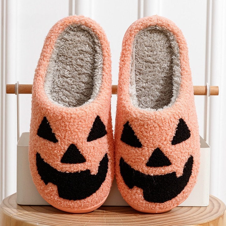 Discover Spooky Pumpkin and Jack O' Lantern Fluffy Slippers | Halloween Costume Accessories