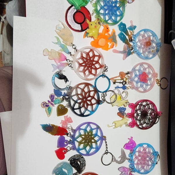 Dreamcatcher KeyChains Gnomes, Feather, wolves, cats, etc