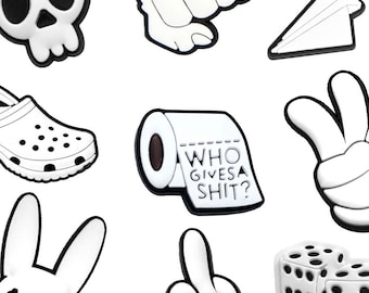 Black & White Shoe Charms Clogitz Fit Crocs Jibbitz