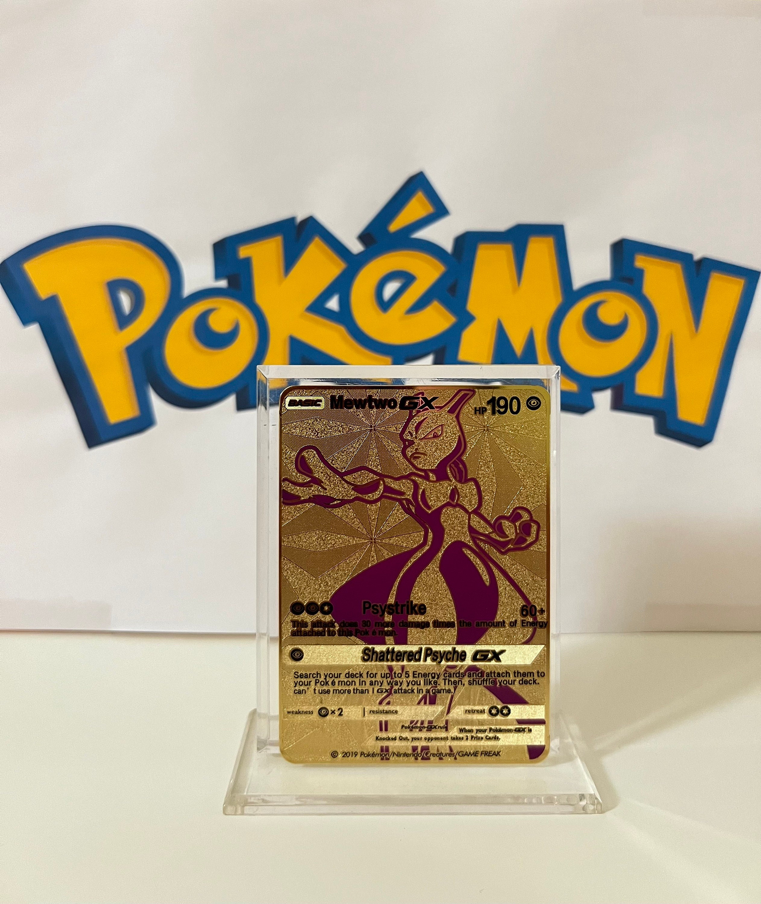 GOLD Mewtwo GX metal collector's Replica