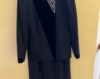 Nolan Miller Dynasty Collection. Cocktail 2 Piece Black Suit. Size 8 1980’s Vintage.