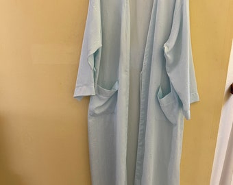 Oscar de La Renta Floral Long Sleeve Bath Robe Tie Inside and Front, Aqua Women M/L