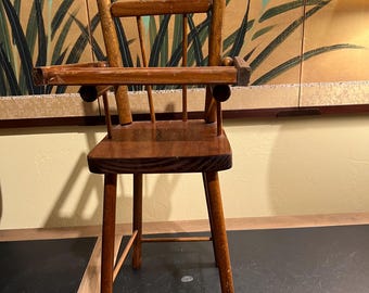 Antique Wooden Doll High Chair | Mid Century Doll Furniture | Small Doll Feeding Chair Teddy Bear Chair | Rustic Toy Nursery Decor Collector