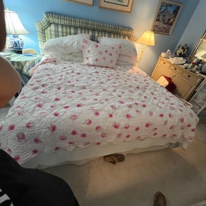 Yves Delorme Paris Pink Rose Quilted Coverlet 93” x 71” with Sham – French Designer 100% Cotton Bedding