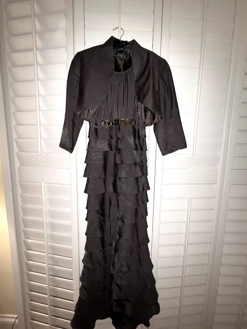 Adrianna Papell Brown metallic formal dress with matching jacket. image 1