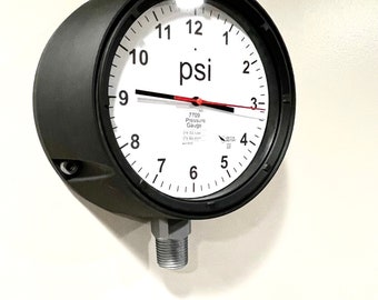 8 Inch Clock, Oversized Pressure (PSI) Gauge Wall Clock, Oil / Gas Industry, Pipefitter, Maintenance Technician Gift