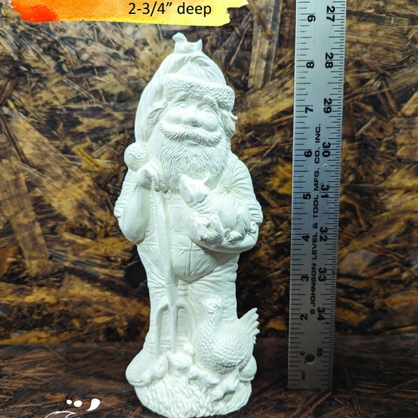 Ready to Paint Farmer Santa with Pig and Chickens, Ceramic Bisque DIY Santa Christmas Decor