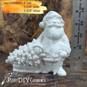 Ready to Paint Santa with Tree on Sled, Santa and Christmas Tree, Santa Claus Ceramic Bisque DIY Santa Christmas Decor