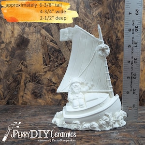 Ready to Paint Sailing Santa Calus, Santa in Sailboat, Vacation Santa Claus Ceramic Bisque DIY Santa Christmas Decor