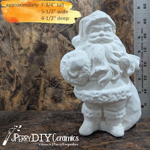 Ready to Paint American Style Santa Standing with Wreath and Sack, Classic Santa Claus, Ceramic Bisque DIY Santa Christmas Decor