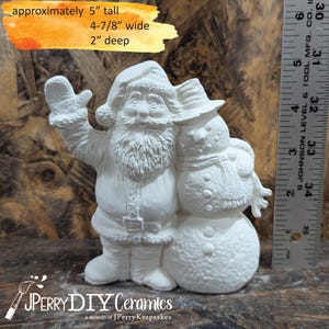 Ready to Paint Santa with Snowman, Winter Friends, Santa Claus and Snowman Ceramic Bisque DIY Santa Christmas Decor