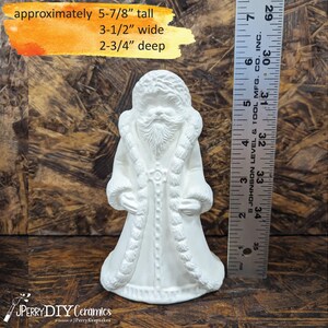 Ready to Paint Small Santa Wearing Fur Coat, Ceramic Bisque DIY Santa Christmas Decor