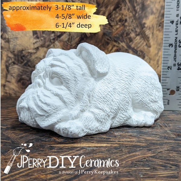 Ready to Paint Bulldog Laying Down, Ceramic Bisque DIY Dog Collectibles Bulldog Collectible Decor