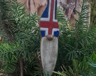 Icelandic, Flag, Gnome, Plant, Garden, Plant Sitter, Colorful, Clay, Pottery, Scandinavian,Flag, Iceland, Gift, Yard Art, Ceramic, Tomte