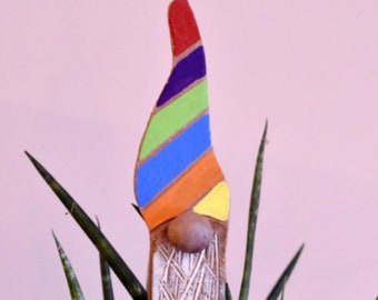 Gay Pride, Rainbow Flag, Gnome, Plant, Garden, Plant Sitter, LGBTQIA, Clay, Pottery, PFlag, Colorful, Gift, Yard Art, Ceramic, Tomte