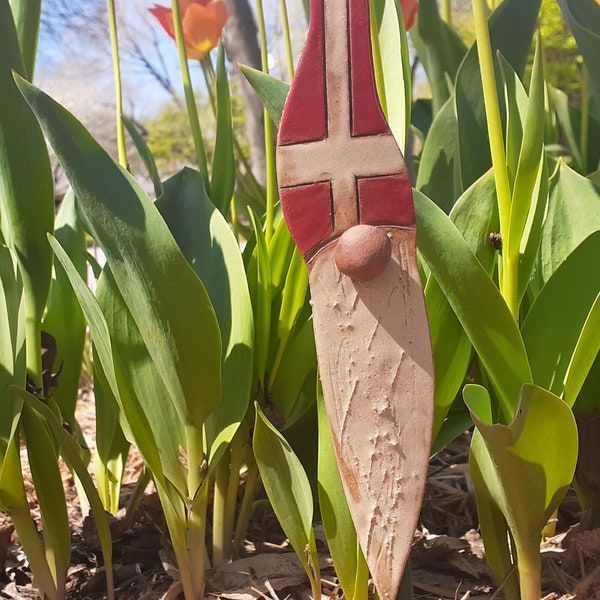 Denmark, Flag, Danish, Gnome, Plant, Garden, Plant Sitter, Colorful, Clay, Pottery, Scandinavian, Colorful, Gift, Yard Art, Ceramic, Tomte