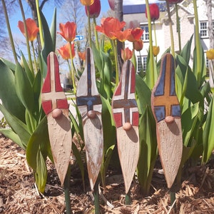 Norway, Flag, Norwegian, Gnome, Plant, Garden, Plant Sitter, Colorful, Clay, Pottery, Scandinavian, Colorful, Gift, Yard Art, Ceramic, Tomte