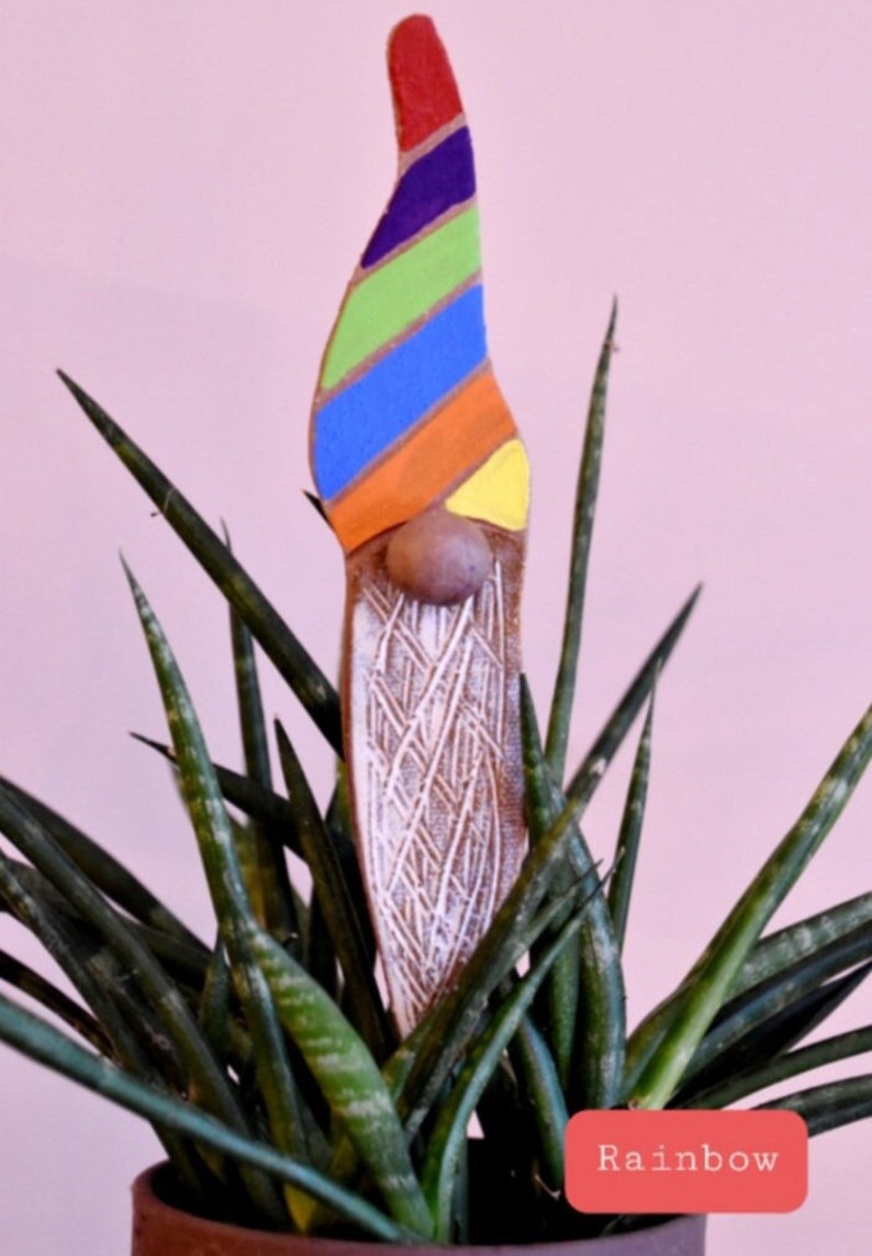 Gay Pride, Rainbow Flag, Gnome, Plant, Garden, Plant Sitter, LGBTQIA, Clay, Pottery, PFlag, Colorful, Gift, Yard Art, Ceramic, Tomte image 1