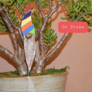 Gay Pride, Rainbow Flag, Gnome, Plant, Garden, Plant Sitter, LGBTQIA, Clay, Pottery, PFlag, Colorful, Gift, Yard Art, Ceramic, Tomte image 2