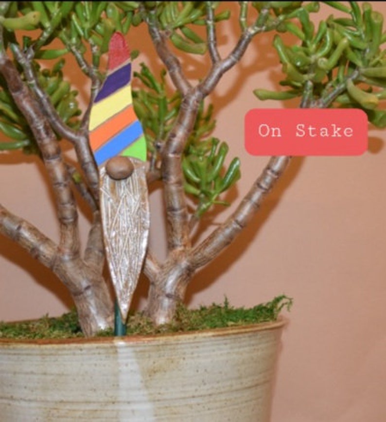 Gay Pride, Rainbow Flag, Gnome, Plant, Garden, Plant Sitter, LGBTQIA, Clay, Pottery, PFlag, Colorful, Gift, Yard Art, Ceramic, Tomte image 2