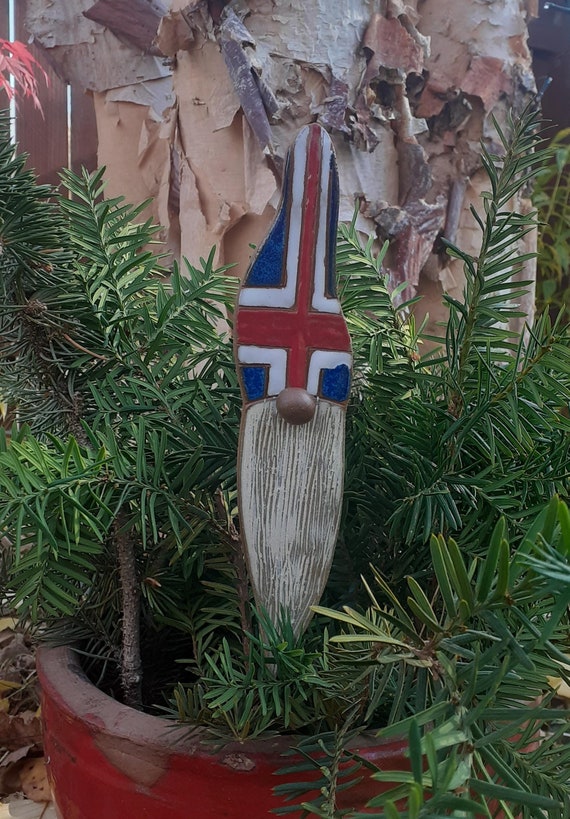 Icelandic, Flag, Gnome, Plant, Garden, Plant Sitter, Colorful, Clay, Pottery, Scandinavian,Flag, Iceland, Gift, Yard Art, Ceramic, Tomte