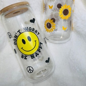 Maak je geen zorgen Wees blij Libbey Glazen Beker / Melk karton fles 16oz, 17oz, 20oz, 240z met Stro &Deksel