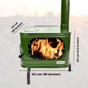 Green wood stove, small stove, camping stove, wood stove, cabin stove, tent stove, portable stove, pellet stove, iron stove,