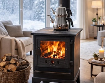 Estufa de hierro fundido para caravana, hecha a mano, pequeña estufa de leña y carbón