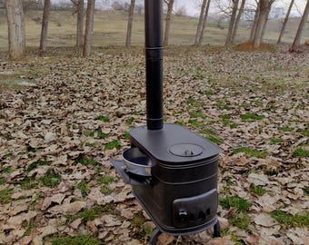 Estufa de leña artesanal con horno: ideal para camping, caravanas y tiendas de campaña